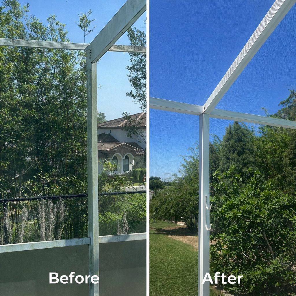 Pool screen enclosure before and after