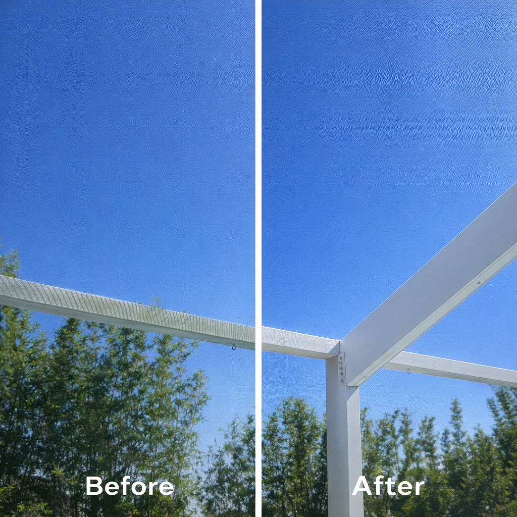 before and after done by Ben with Prestige pressure washing in Brandon FL enclosed pool area